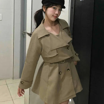 Chic Double Button Belted Trench Set-up Two-Piece