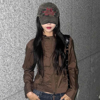 Slim Fit Vertical Quilted Half-Neck Crop Zip-Up Windbreaker