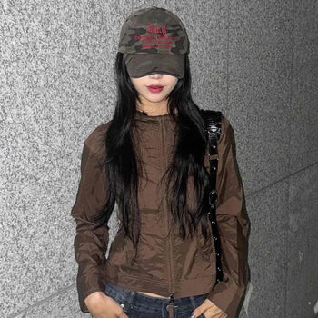 Slim Fit Vertical Quilted Half-Neck Crop Zip-Up Windbreaker