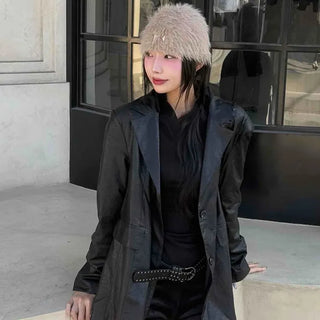 Chiffon Shirred Slim Fit Double Button Long Jacket