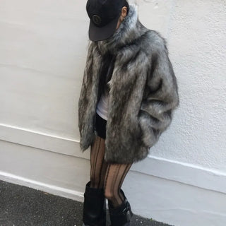 TYLA Gray Two-tone Fur Jacket
