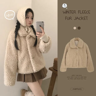 Full of Coziness, Sherpa Fleece Collar Quilted Loose Fit Fur Jacket Winter Short Coat Jacket