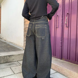 (Four Seasons) Square Pocket Stitch Raw Denim Pants