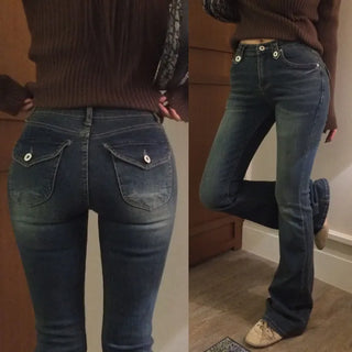 Chelip Button Denim Bootcut Pants