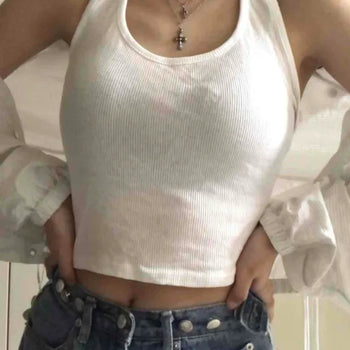 Slim Fit Ribbed Crop Round Neck Knit Tank Top
