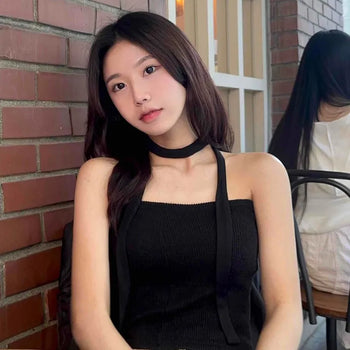 Daily Halter Neck Rib Slim Fit Sleeveless Knit Top