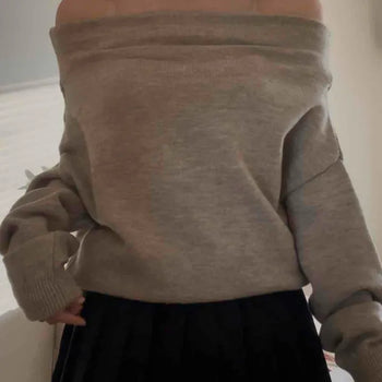Soft Cozy Foldover Shoulder Knit Top