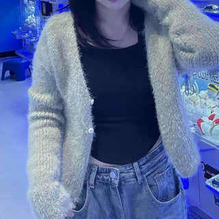 Cozy Mohair Shawl Collar Crop Cardigan