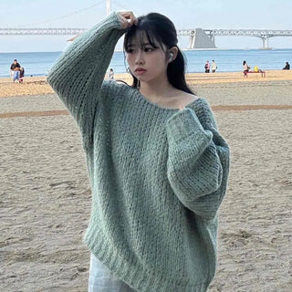 Delicate Fit Wide Neck Two-Way Drop Shoulder Loose Knit