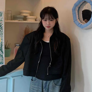 Daily Loose Fit Zip-Up Crop Bomber Jacket