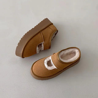 ◈4cm◈Cold Weather Item◈Densely Lined◈Mary Jane Platform Fur Loafers Suede Fur Lined Platform Fur Shoes Winter Flats Height-Increasing UGG Shoes