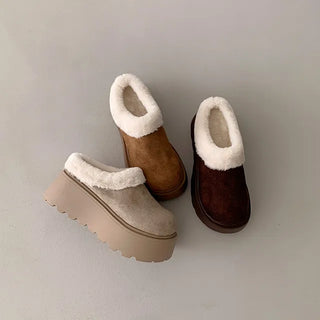 ◈7cm◈Platform Mules Micro Fur Boots Fur Loafers Fur Slippers Fur-lined Suede Height-increasing Winter Fur Shoes Fur-trimmed UGG Shoes