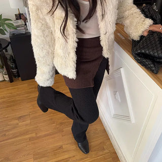 DAIZ Ribbed Elastic Waist Semi-Bootcut Layered Pants