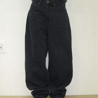 Dyed Blue Black Washed Wide Denim Pants