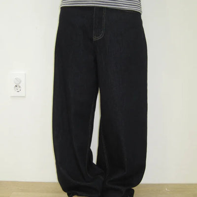 Non-Faded Spandex Raw Wide Denim Pants
