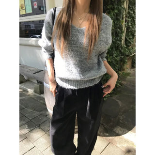 Heathered V-neck Knit (Brown)