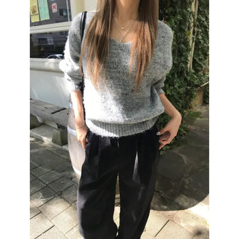 Heathered V-neck Knit (Brown)