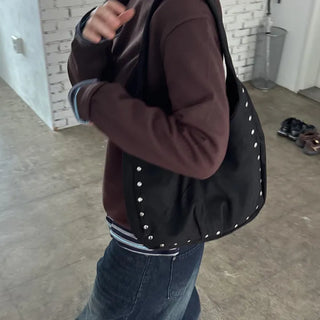 Suede studded shoulder bag