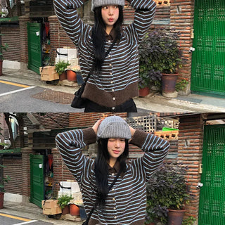 Leon Stripe Collar Loose Fit Knit Cardigan