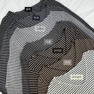 Wool Peach Striped V-Neck T-Shirt -