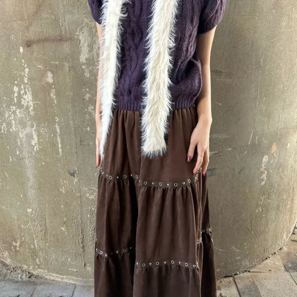 Studded Suede Long Skirt