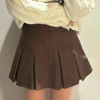 Corduroy Pleated Tennis Mini Skirt