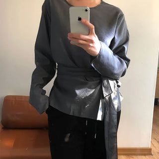 Ally Women's Wrap See-through Layered Spring Loose Fit Strap Blouse