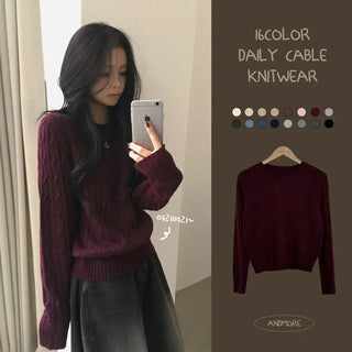 A comfortable loose fit that you'll find yourself wearing often, daily cable knit round neck delicate fit long sleeve knit