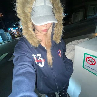 American Heart Fur Hooded Zip-Up
