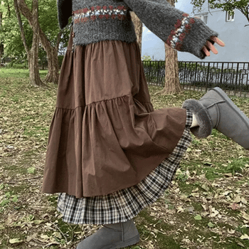 Nade Vintage Check Layered Long Skirt