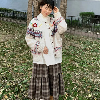 Shiawase long check skirt
