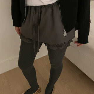 Lamp frill elastic waistband skirt-pants