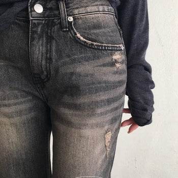 Polyester Vintage Damaged Wash Bootcut Pants