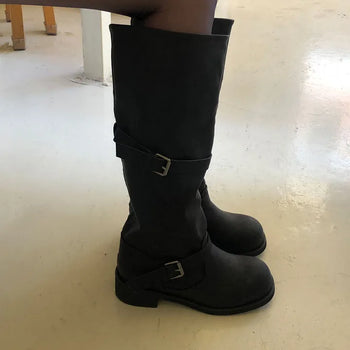 Bien Shirred Wide Biker Buckle Boots