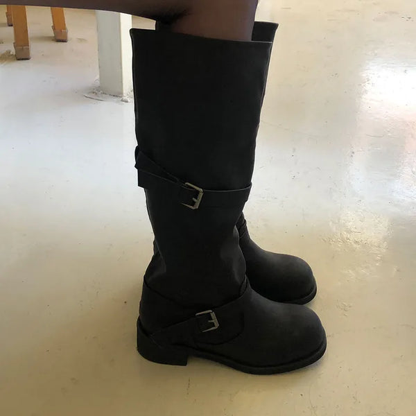 Bien Shirred Wide Biker Buckle Boots
