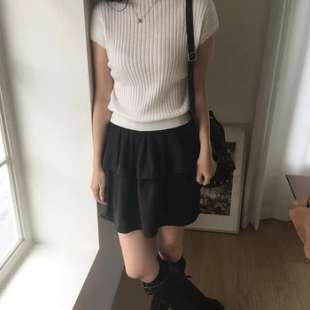 Suede flare skirt