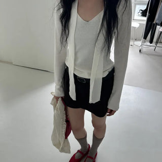 Softie Ribbon V-neck Knit Top