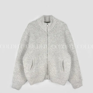 Heavy wool knit zip-up