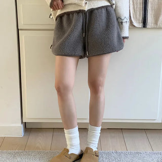 Sherpa Fleece Elastic Waist Shorts Winter Shorts