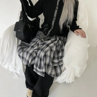 Riti Check Contrast Frill Button Knit Cardigan
