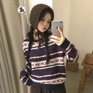Lovely Mood, Snowflake Nordic Embroidery Loose Avant-garde Loose Fit Long Sleeve Knit