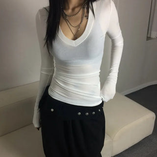 LONG Deep V-Neck Long Sleeve T-Shirt