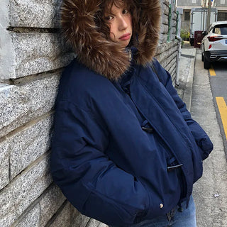 Toto Oversized Duffle Fur Hooded Padded Jumper