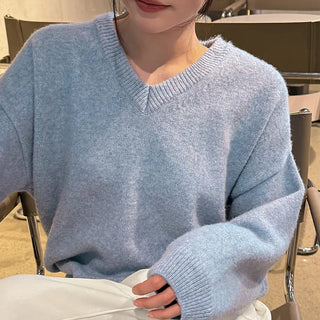 Coconut Lambswool Oversized V-neck Knit