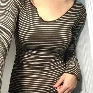 Daily Horizontal Stripe Slim Fit U-Neck Long Sleeve T-Shirt
