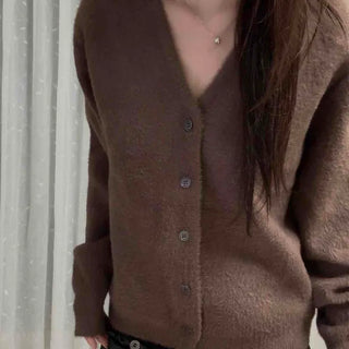 Soft Wool Blend Loose Fit V-Neck Cardigan