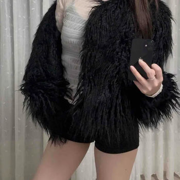 Fringe-Trimmed Quilted Fur Short Jacket