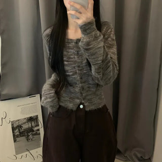 [Pretty Color..] Pine Needle Mix Crop Cardigan