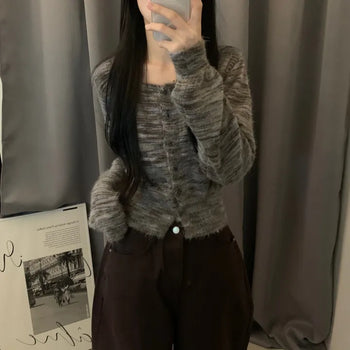 [Pretty Color..] Pine Needle Mix Crop Cardigan