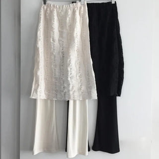 Lace skirt pants bootcut layered knit pants travel look